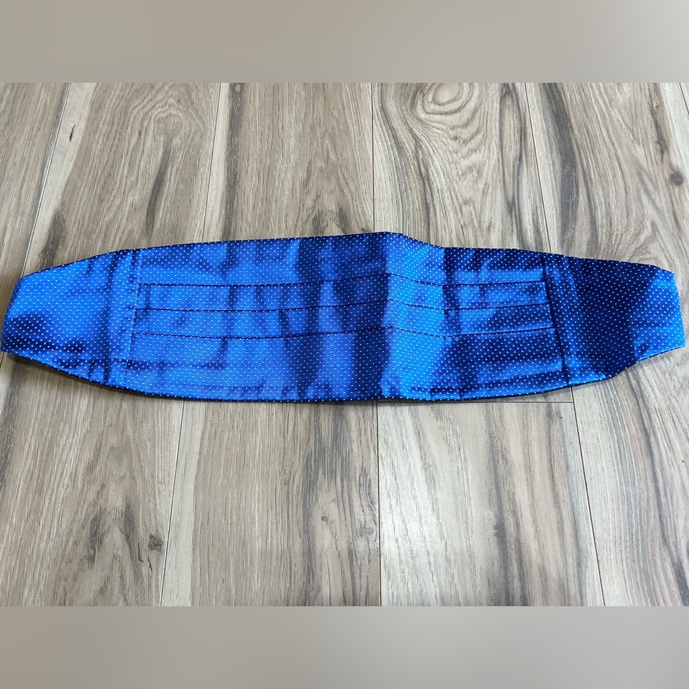 CARROT & GIBBS Silk Cummerbund Handmade USA Blue White Polk A Dots Formal Preppy